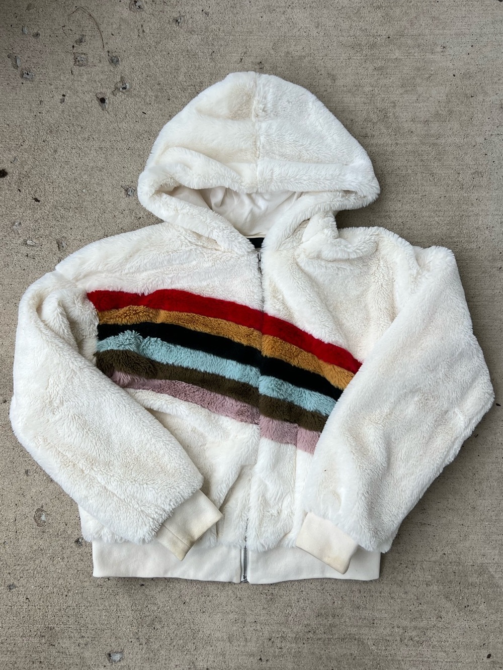 Forever 21 Cream Teddy Jacket with Multi-Color Stripe Detail